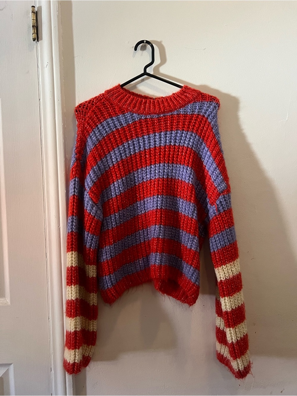 Zara Red, Lavender & Cream Striped Chunky Knit Sweater